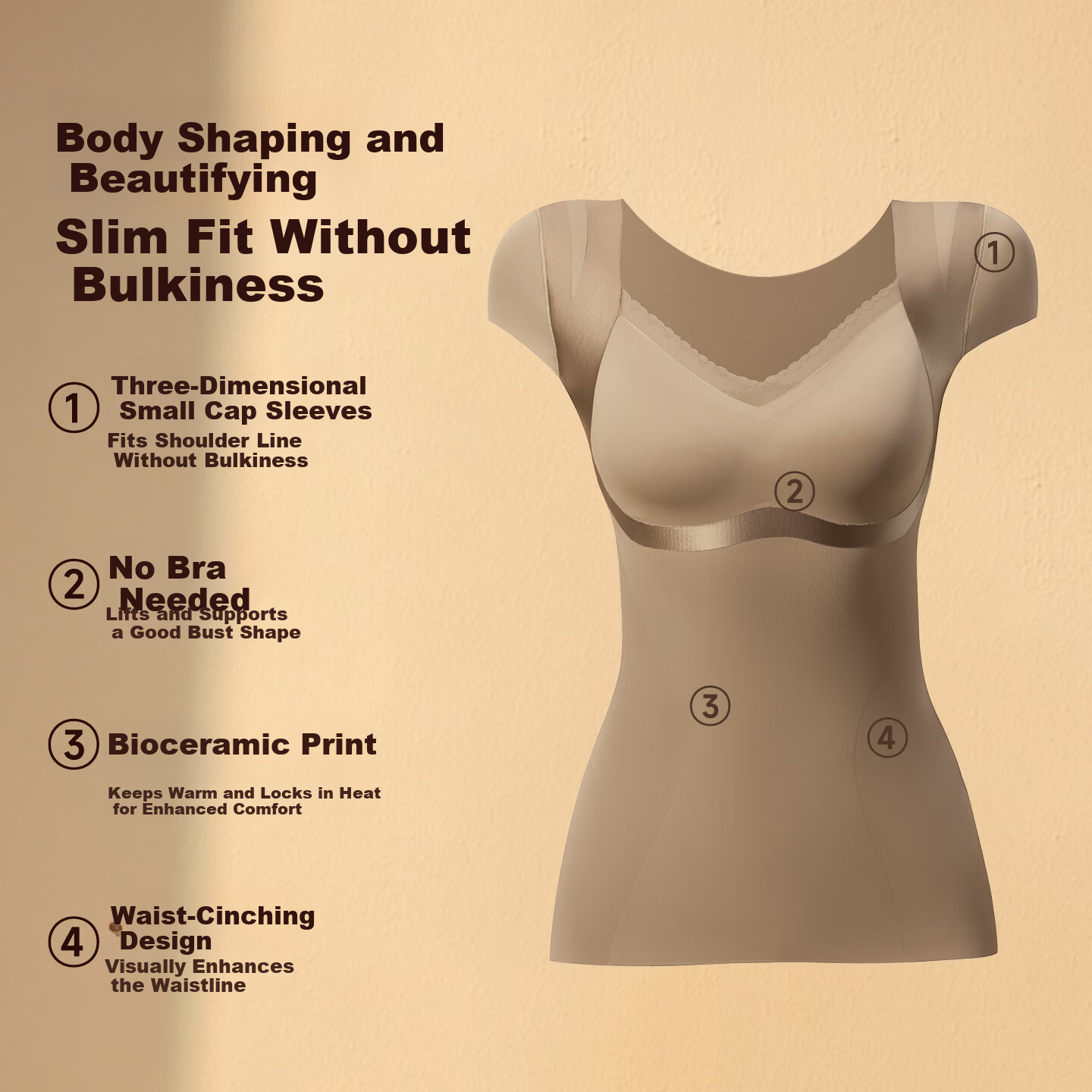 GRACEWELL Shaping Thermal Body Shaping Vest Abdomen Control Push-Up Bra-Free Brushed Anti-Static Mocha Brown M