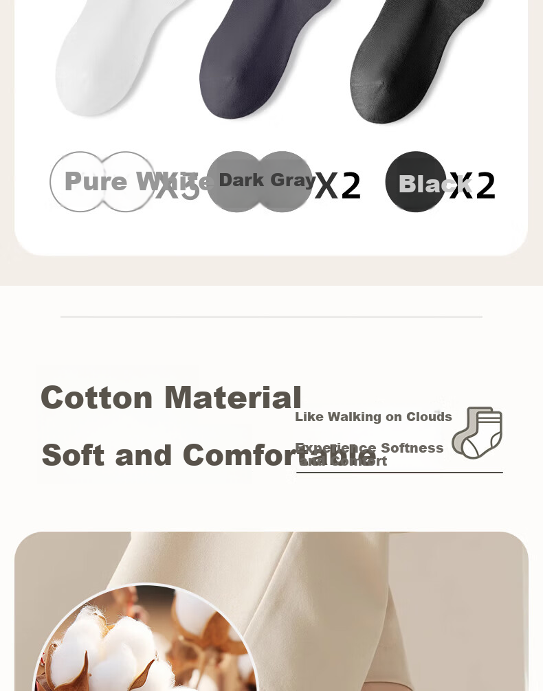 NOLANSEND [Comfortable Cotton Socks] Disposable Socks, 7A Antibacterial Cotton Socks, 7 Pairs Daily Disposable Mid-Calf Socks, Sweat-Absorbing Travel Daily Disposable Socks 3