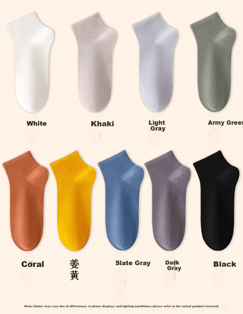 Dongfangyuan Men's Short Socks Spring Summer [10A Antibacterial Deodorant] Breathable Low-Cut Casual Cotton Socks 7 Pairs Pack 8