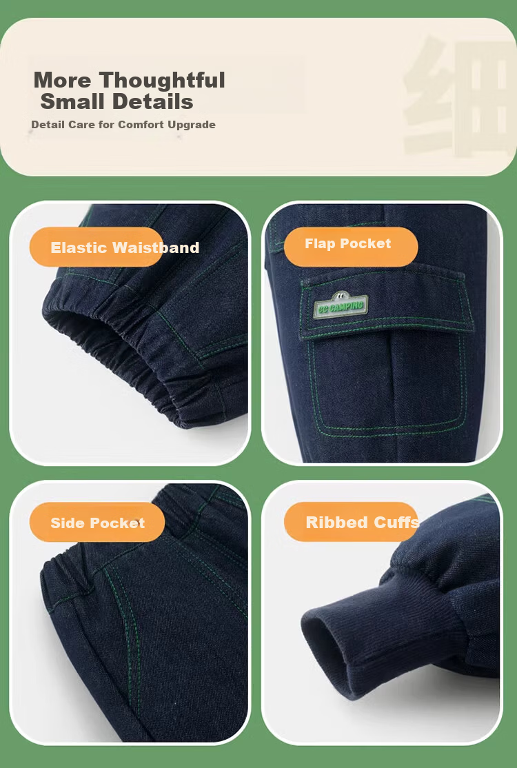 Ciciibear [Integrated Fleece Anti-Fade] Baby Denim Jeans Fleece-Lined Thickened Winter Cargo Pants Boys Children's Trousers 5