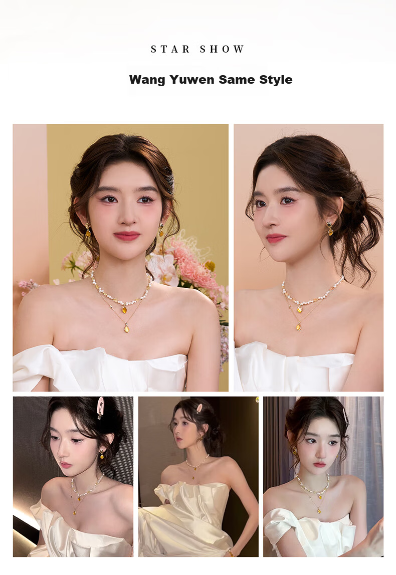 Amber Lollipop Wang Yuwen Crystal Necklace Women's Light Luxury Niche Pendant Birthday Mother's Day Gift for Mom Wife Practical 7