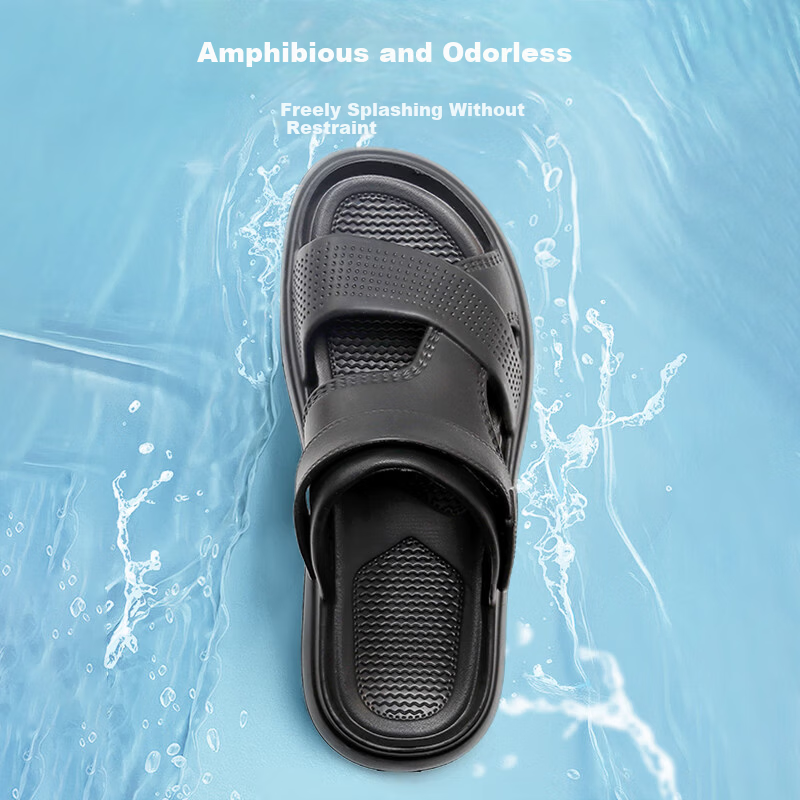 Guoluofi Men's Summer Sandals Beach Shoes Soft Sole Non-Slip Thick Sole Breathable Casual Dual-Purpose Outdoor Slippers Black Size 43-44