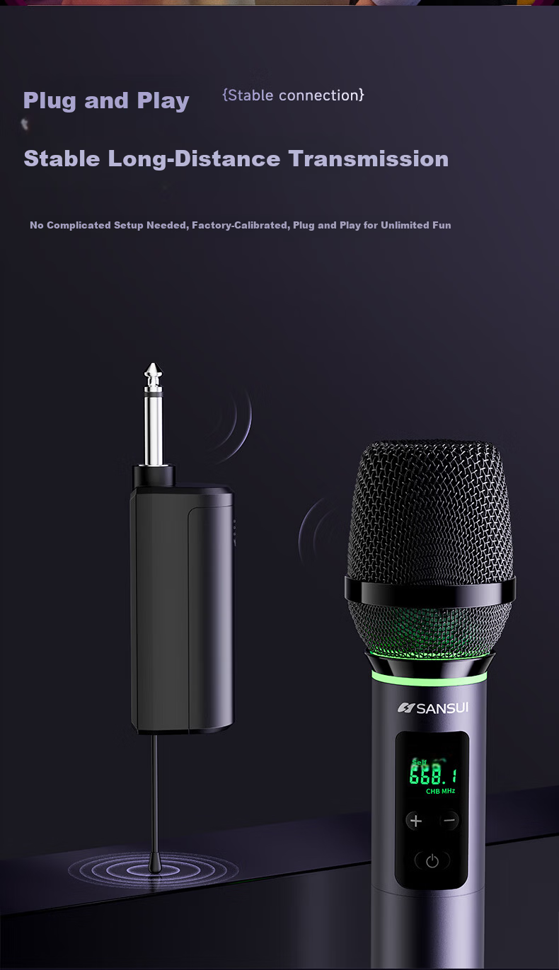 SANSUI M2 Wireless Microphone Universal Microphone Home KTV Singing Speech Stage Karaoke Conference Speaker Amplifier Car Universal One-to-Two 5