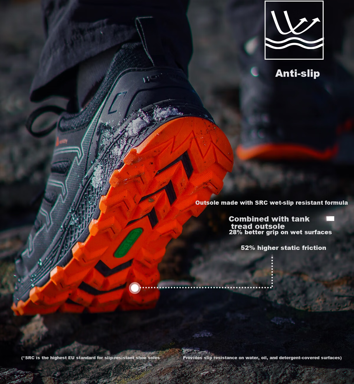 Outdoor Agent Waterproof Non-Slip Shock Absorption High Grip Hiking Mountaineering Shoes Men T52PRO Black Orange Size 35 6