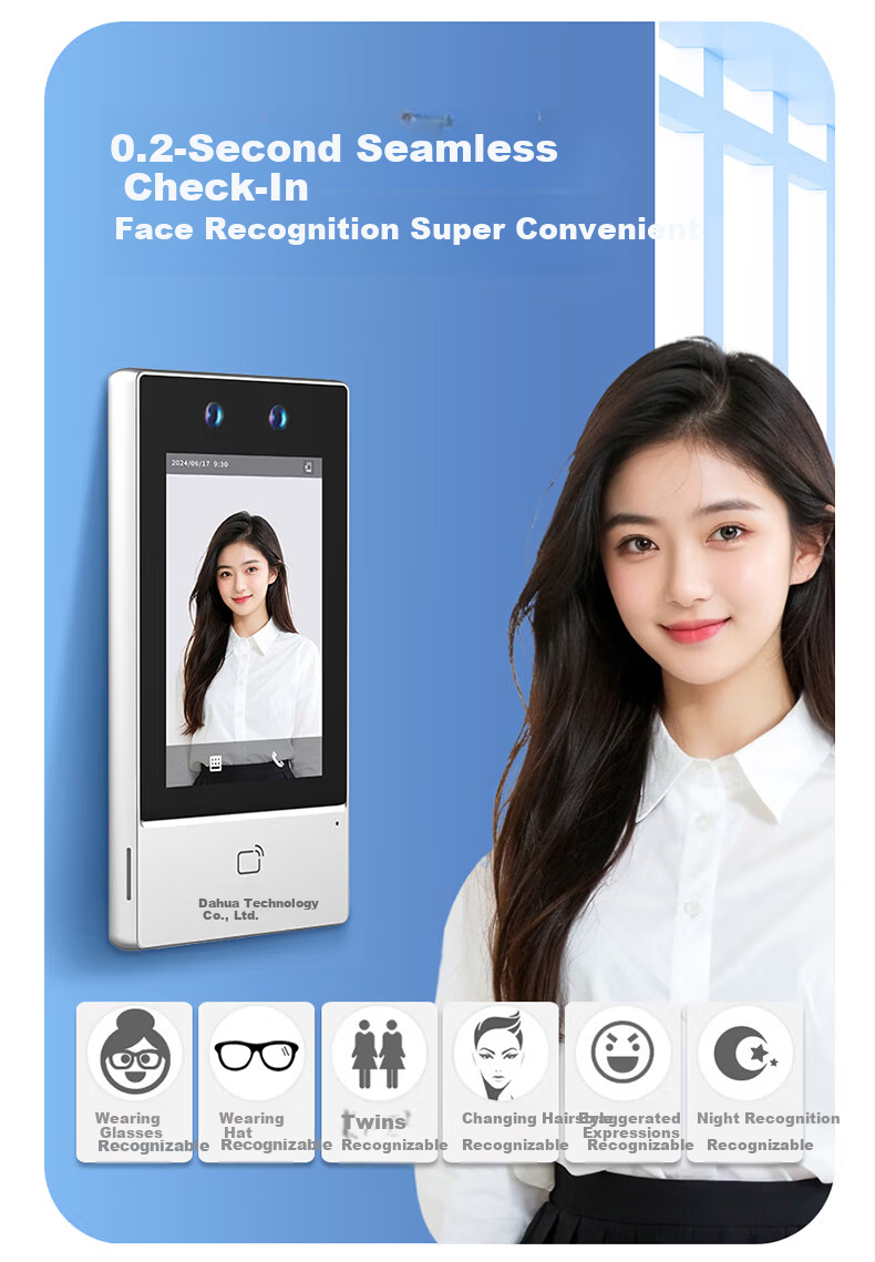Dahua Facial Recognition Access Control All-in-One Machine Enterprise WeChat Co-branded Attendance Machine 4.3-inch Touch Screen Ethernet Network Company Face and Card Attendance K41 4