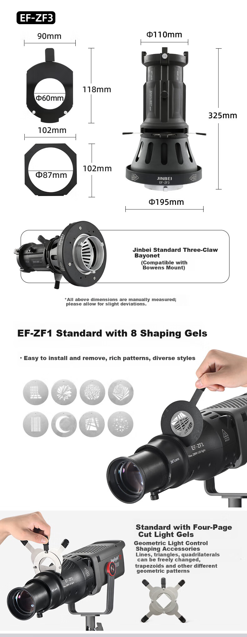 Jinbei EF-ZF2 (36° Lens) Focusing Spotlight Professional Imaging Lens LED Constant Light Optical Effect Spotlight Photography DIY Artistic Shaping Light Effect Background Photography 6