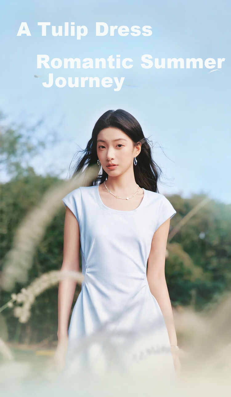 Semir Women's Summer Dress U-Neck Solid Color Pleated Short Sleeve Short Skirt 2026 Minimalist Design 109326114005 2