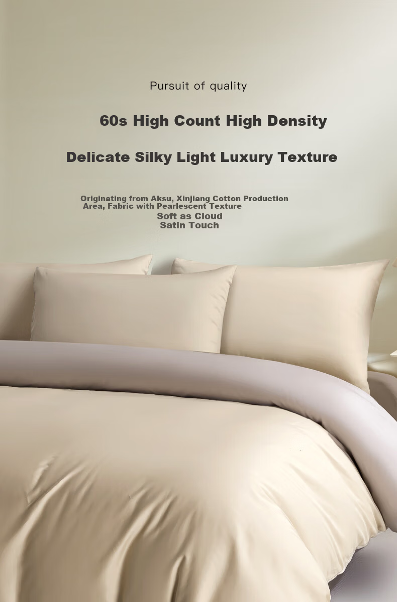 CROWN 60-Thread Count Cotton 4-Piece Bedding Set, Pure Cotton Bed Sheet, Duvet Cover, Pillowcases, High-End Luxury Bedding, 220x240cm for 1.8x2m Bed 2