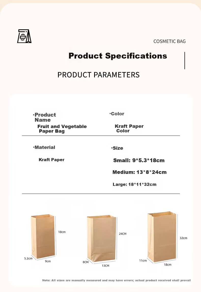 40,000km Thickened Food-Grade Kraft Paper Bag Refrigerator Fruit and Vegetable Storage Bag Bread Oil-Resistant Waterproof Packaging Paper Bag 5