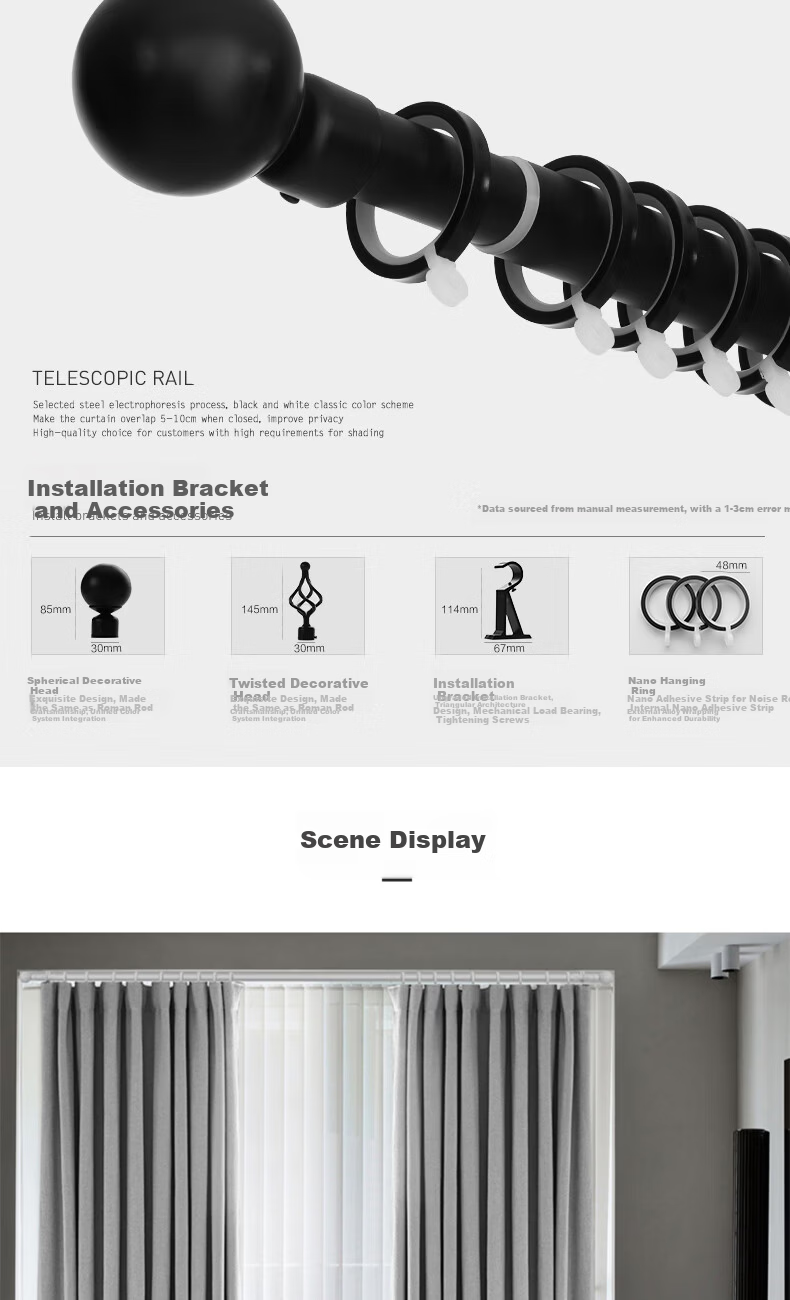 Mutang Telescopic Roman Curtain Rod Thickened Aluminum Alloy Curtain Track Top-Mounted Drilled 1.18-2.06M 5