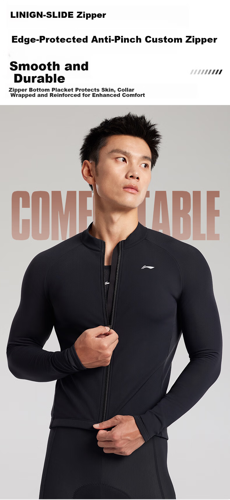LI-NING Men's Cycling Jacket Fleece Lined Warm Long Sleeve Road Mountain Bike Windproof Jacket Gear 8