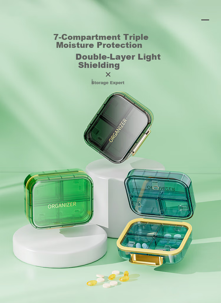Daisy Leaf Portable Weekly Pill Organizer with Reminder, Large Capacity Green Medicine Box for Seven Days 1