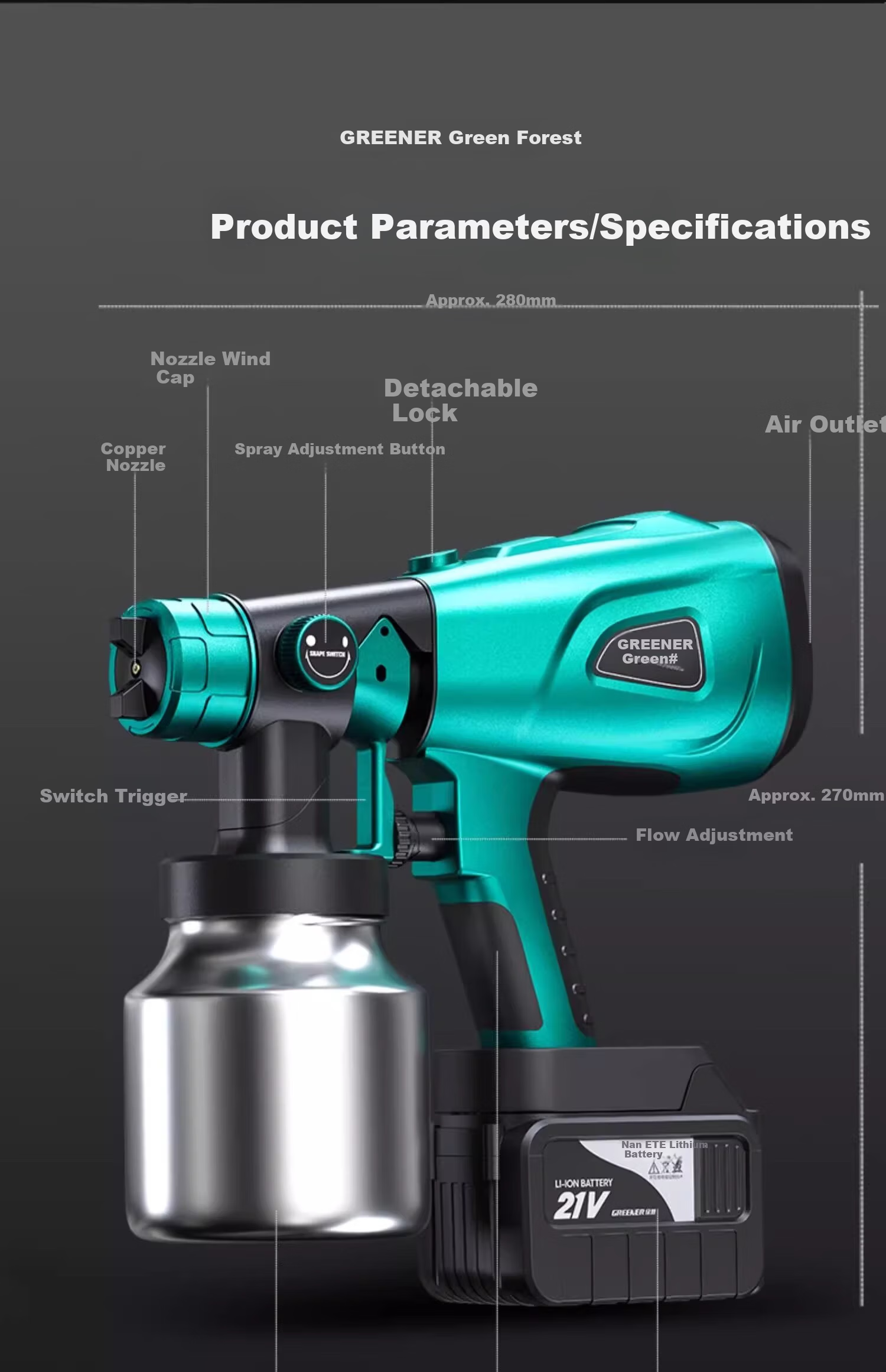 GREENER Electric Spray Gun Lithium Battery Spray Paint Machine Latex Paint Atomization Coating Sprayer [Two Batteries and One Charger] 23