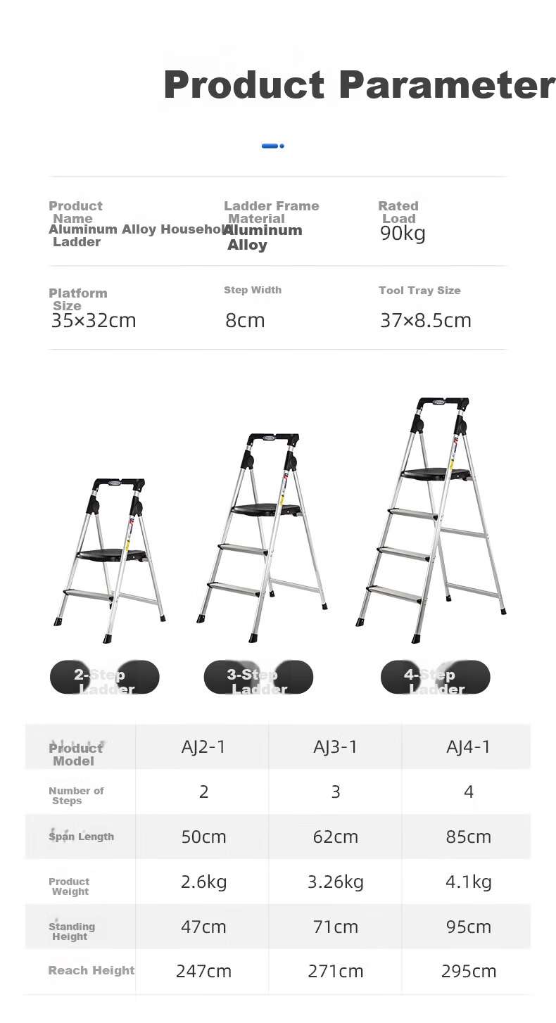 Wennai Household Aluminum Alloy Step Ladder, 5-Step Multi-Functional Indoor Folding Ladder, 1.6m CAL5-3 16