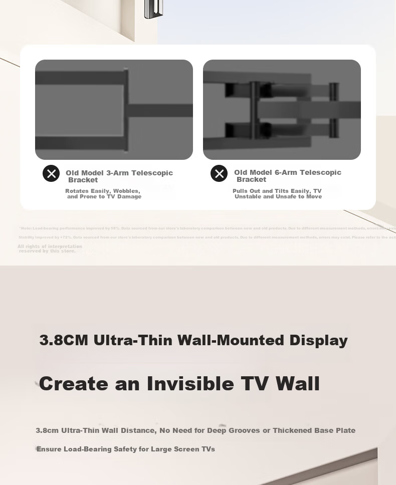 Enlip Ultra-Thin Embedded Split Heavy-Duty Telescopic TV Wall Mount Bracket 75-100 Inch Compatible with Xiaomi Hisense TCL Skyworth 90/100 Inch No Obstruction to Sockets and Speakers 4