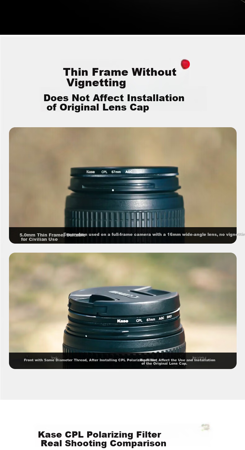 Kase CPL Polarizing Filter Third Generation, CPL III 62mm, Polarizer, Light-Filtering Lens, High Clarity, High Transparency, Low Reflection, Eliminates Glare, Increases Saturatio 6