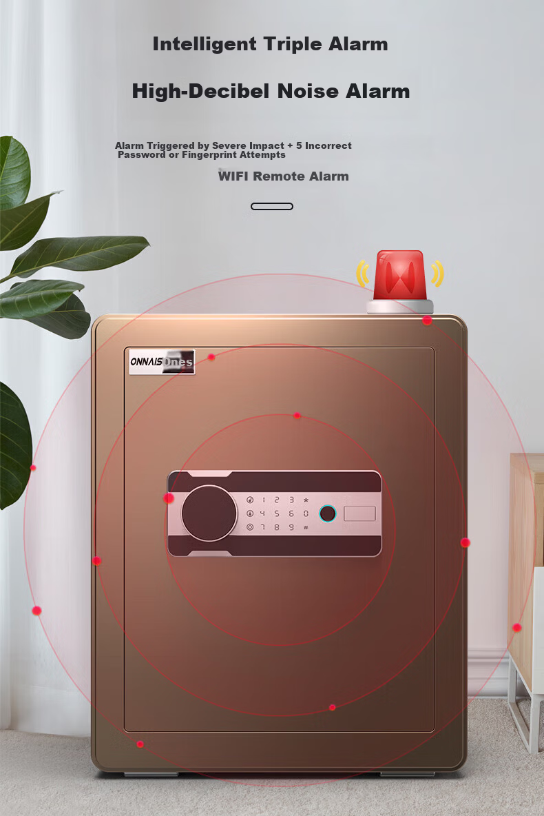 ONNAIS Home Safe Small 25cm Office Password WIFI All-Steel Anti-Theft Fingerprint Wall-Embedded Alarm Smart Mobile Storage Box New A6-25 Black Fingerprint WIFI 8