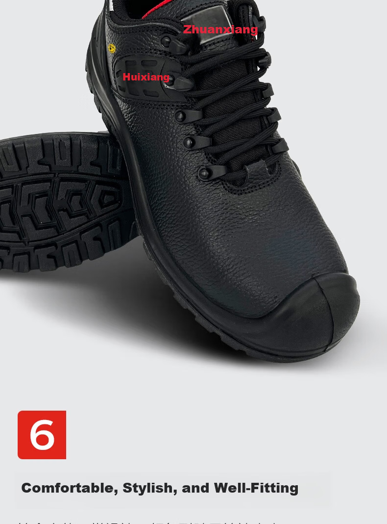 Huixiang JD Industrial Private Label Labor Protection Shoes Low-Cut Leather Multifunctional Safety Shoes ESD Anti-Static Anti-Smash Anti-Puncture 130201 Size 45 EU CE Certified 10