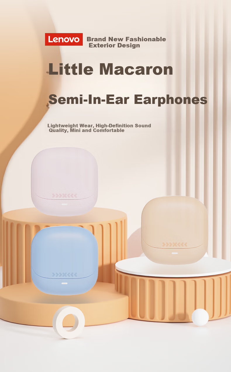 Lenovo Xiaoxin Macaron Semi-In-Ear Bluetooth 5.3 Wireless Earphones 10mm Bio-Diaphragm Long Battery Life Fast Charging Low Latency Gaming Comfortable Wear Pink 1