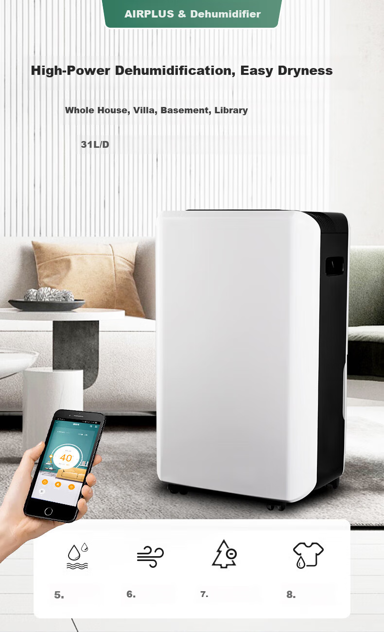 Aipulaisi Dehumidifier Home Large Area Basement Dehumidifier 31L/Day High-Efficiency Compressor AP31-1908EW 3