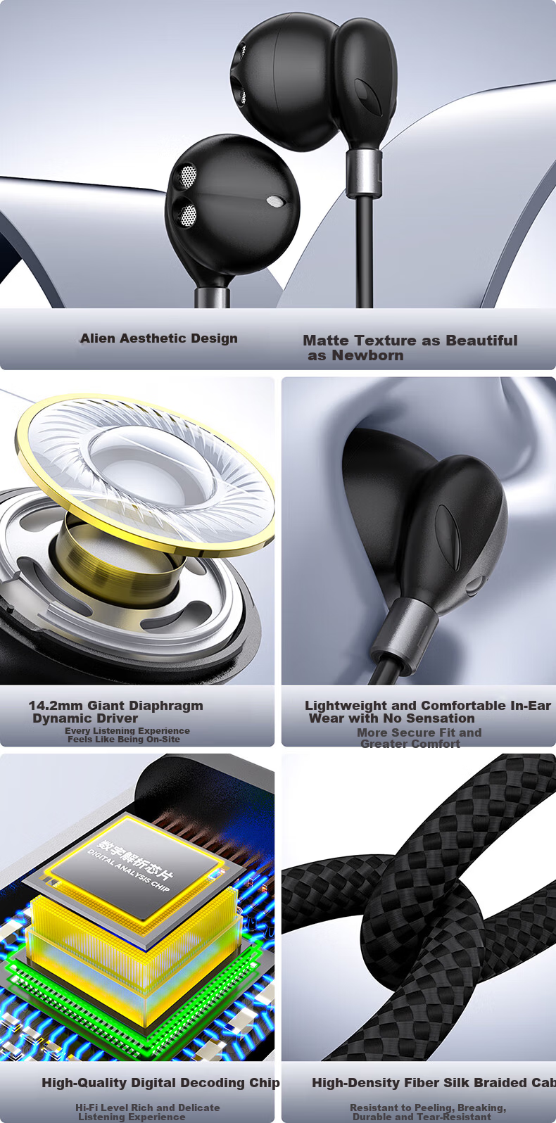 DOOSEYUON Wired Semi-In-Ear Earphones with In-Line Control, 3.5mm Jack, White, Compatible with Computers, Laptops, and Mobile Phones 1
