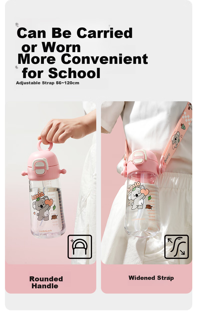 Lock&Lock Kids Water Bottle 3-6 Years Old Kindergarten Straw Cup Primary School Direct Drinking Bottle 7