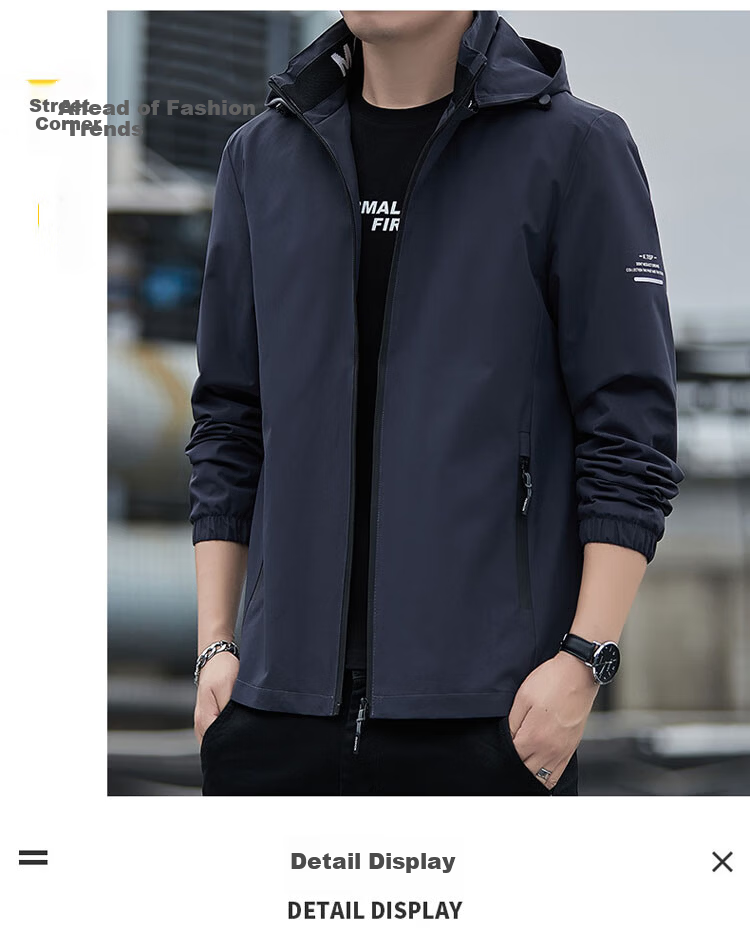 TUCANO Men's Jacket, Spring And Autumn Hooded Coat, Men's Business Casual Loose Outdoor Windbreaker, Blue, 2XL 6