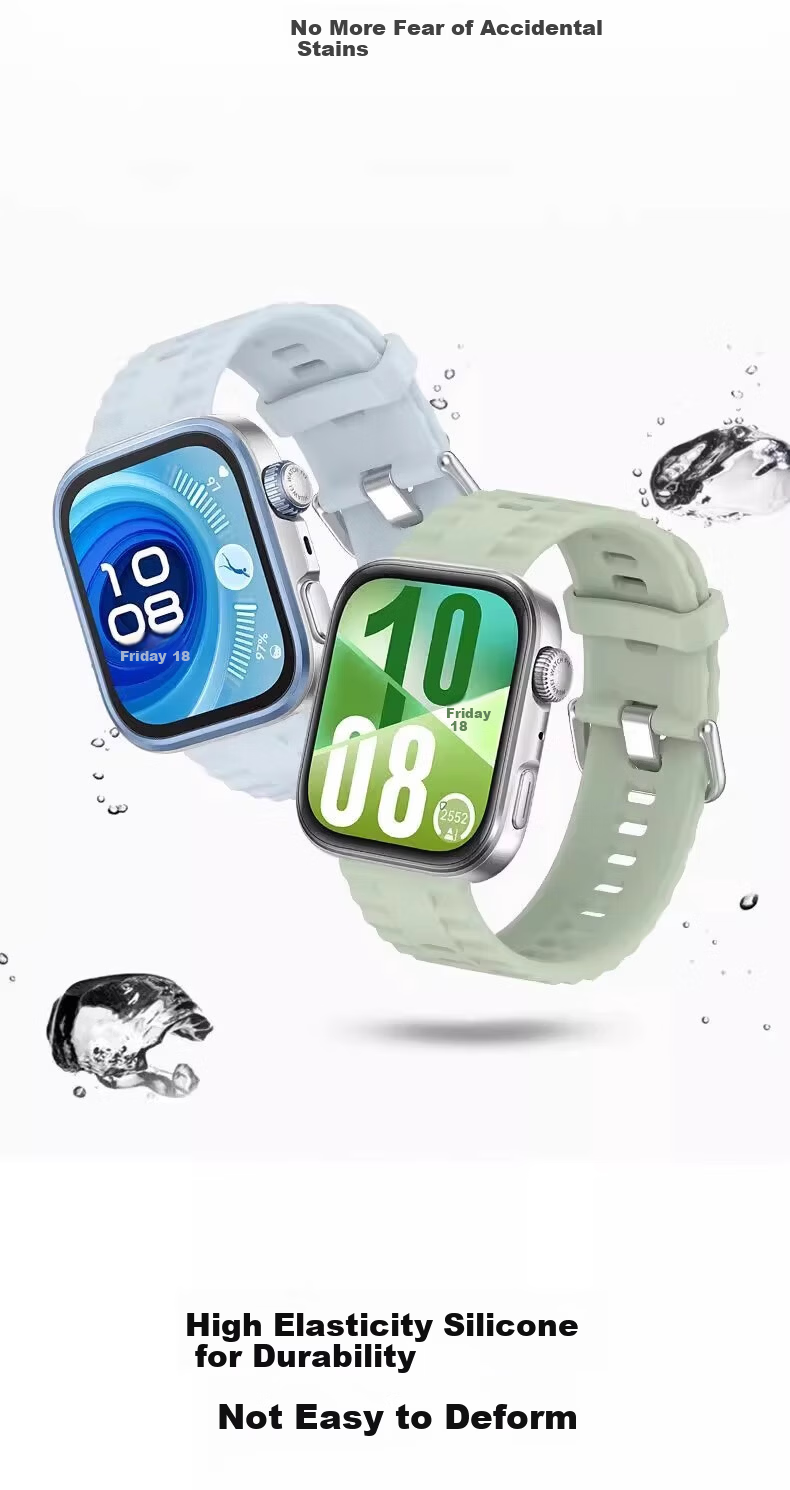 Iboann Compatible Huawei FIT4 Watch Strap WatchFit4 Pro 3D Wave Pattern Silicone Universal FIT3 Wristband Unisex Waterproof Accessory Rhythm Black 7