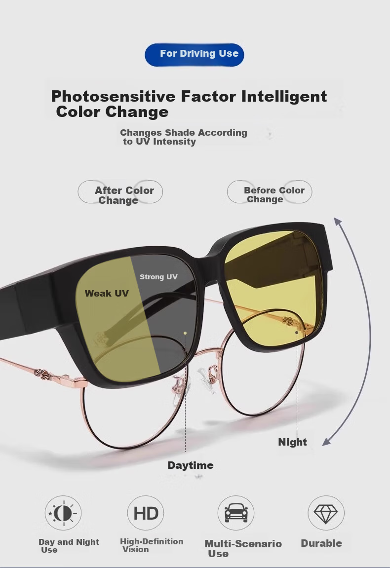 AMORAYS Day and Night Driving Anti-Glare Night Vision Glasses Men’s Nighttime Driving Prescription Clip-On Sunglasses 3