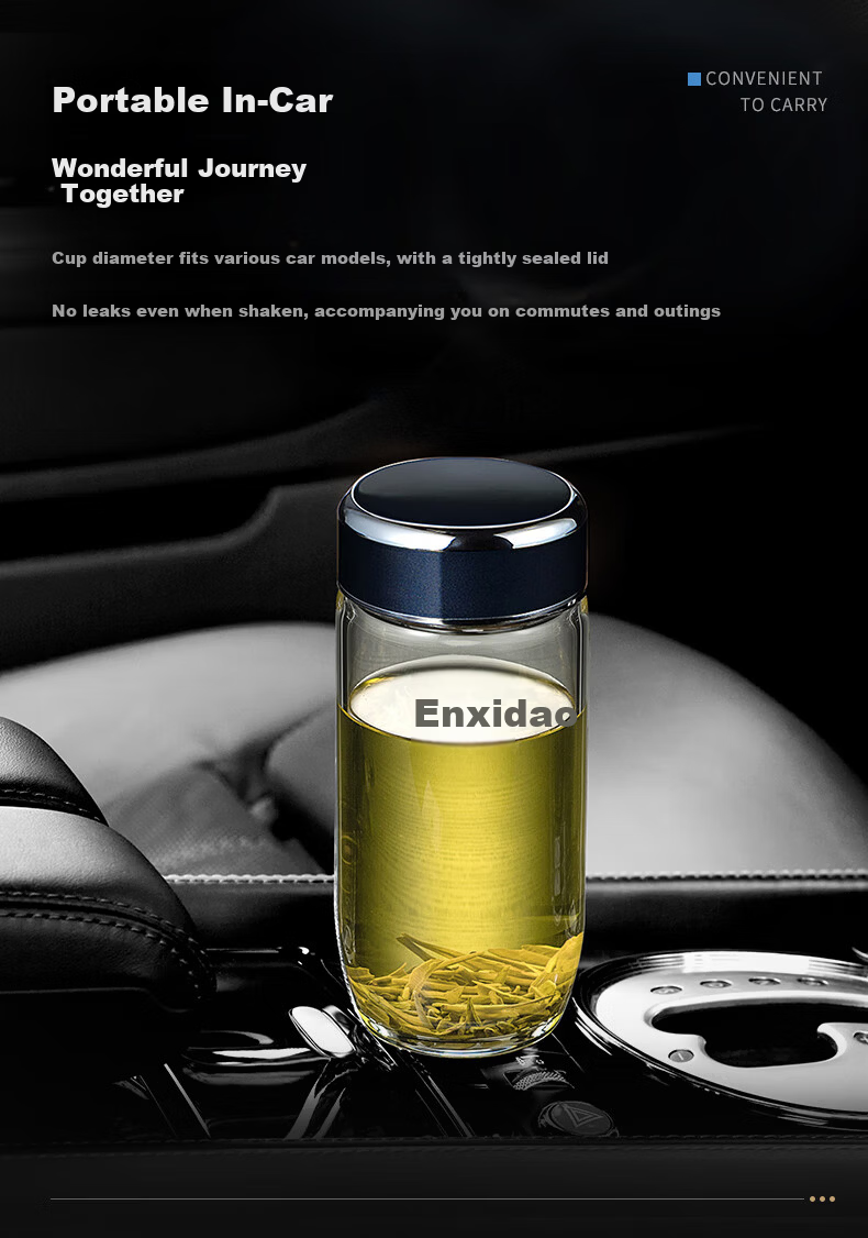 XINNUO Single-Layer Glass Cup for Men Home Office Tea Brewing with Filter Car Water Bottle XN-7718 Natural Color 550mL 6