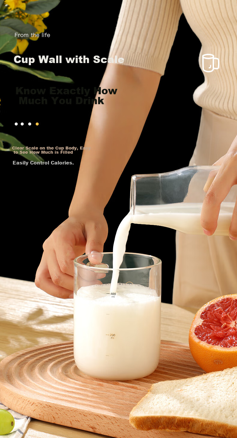 Fuguang High Borosilicate Glass Tea Cup Single Layer Juice Milk Cup with Handle and Measurement for Men and Women 3