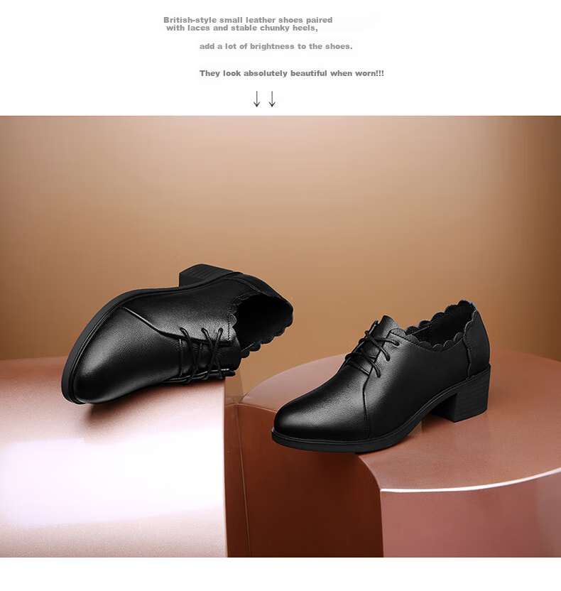 Fugui Bird Genuine Leather Cowhide High Heel Women's Spring Autumn Fashion Pointed Toe Chunky Heel Pumps All-Season Versatile Shoes Black 36 5