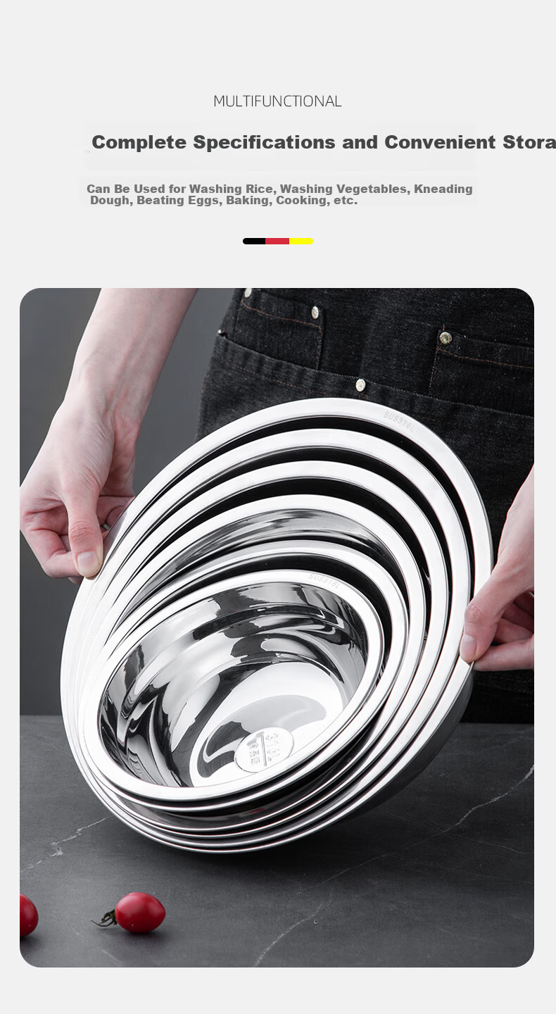 Newair Food Grade 316 Stainless Steel Mixing Bowl Thickened Flat Bottom Kitchen Bowl for Beating Eggs and Dough 10