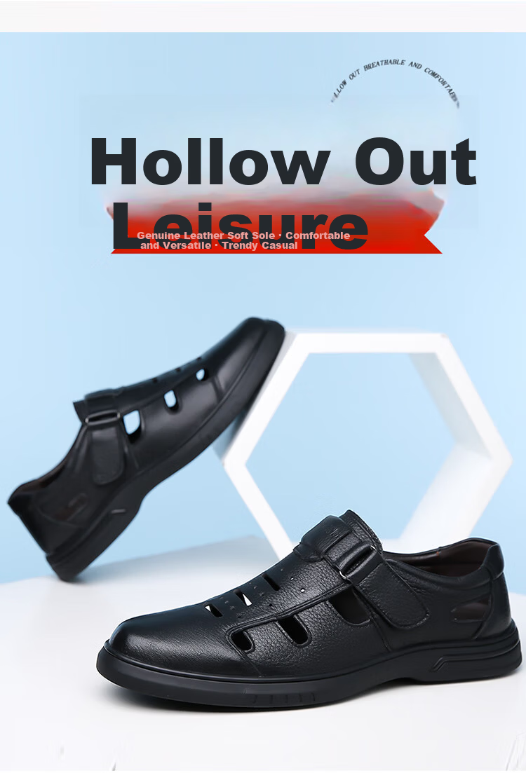 Aokang Men's Leather Hollow Out Casual Leather Shoes Dad Sandals Black 39 (245mm) 6