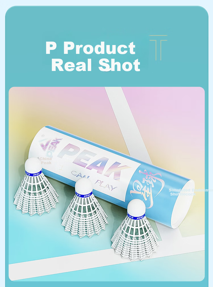 Peak Badminton Authentic Nylon Shuttlecocks High Elastic Durable Indoor Outdoor Windproof Training Competition 6-Pack Realistic Feathers 20