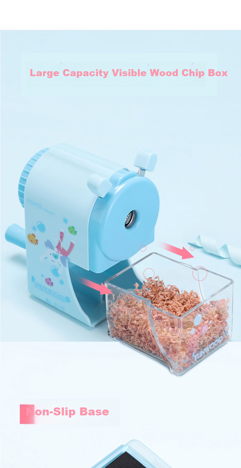 SUNWOOD Simple Manual Pencil Sharpener Cartoon Pencil Sharpener Student Crank Sharpener Blue 5170 4
