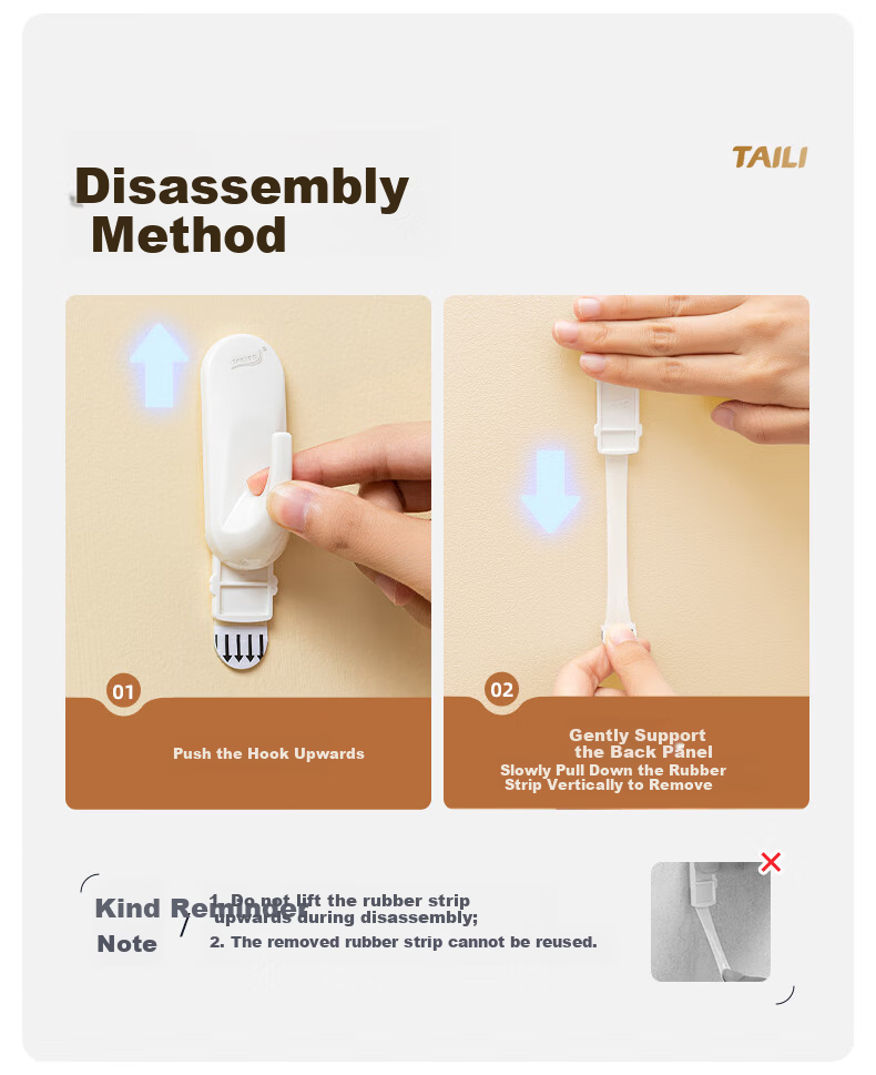 Taili Seamless Adhesive Hook Super Strong Adhesion No Drilling Door Hook Clothes Latex Wall Large Size 2-Pack 12