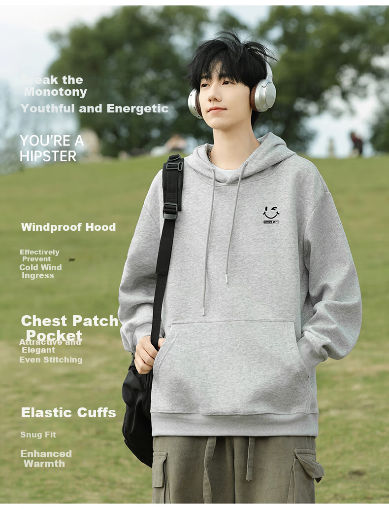 Huili Men's Hoodie, Spring And Autumn Season, Loose-Fitting Hooded Sweatshirt, Casual Long-Sleeve T-Shirt, Men's Clothing, Menswear 2