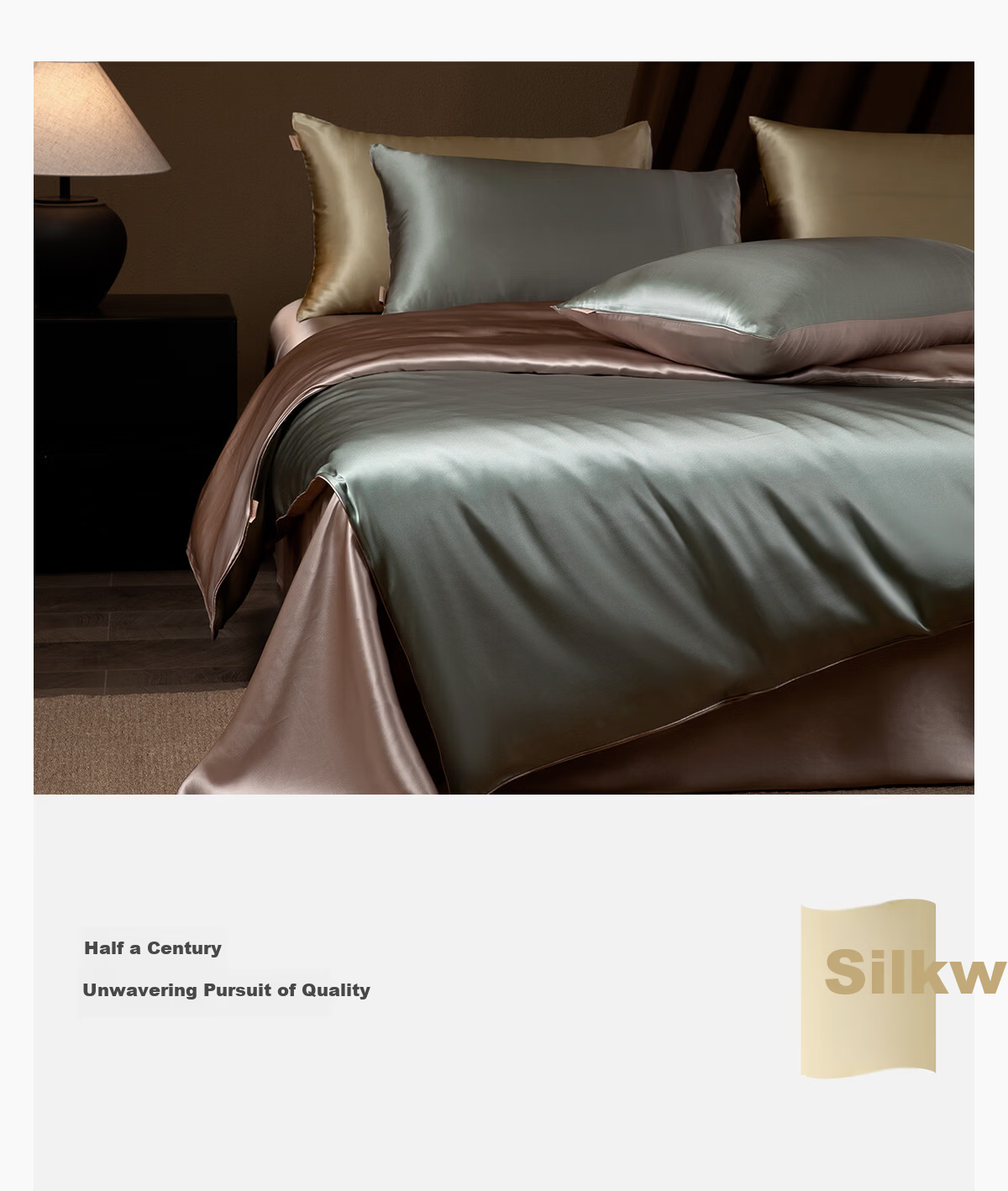 SILKUEEN Premium 6A 100% Mulberry Silk 4-Piece Bedding Set 200x230cm Green Sand 2