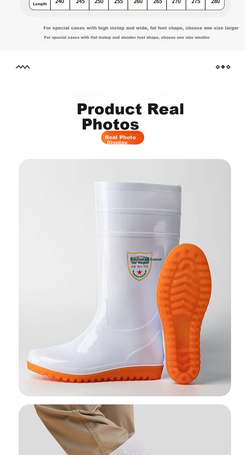 Leyoubaiyi Food Factory Labor Protection Rain Boots Size 44 Wear-Resistant Non-Slip High Tube Waterproof Work Sanitary Shoes White 26