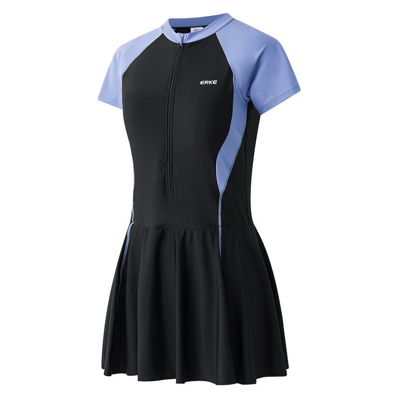 ERKE Women's Short-Sleeve One-Piece Swimsuit Dress, Plus Size Swimsuit for Ladies, Professional Swimming Equipment for Women at Swimming Pools