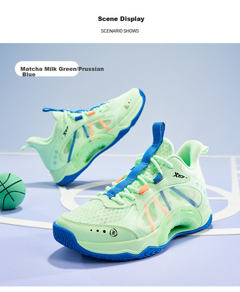 XTEP Kids Boys Mesh Breathable Lace-up Basketball Shoes Starry Blue/Teal Blue Size 38 16