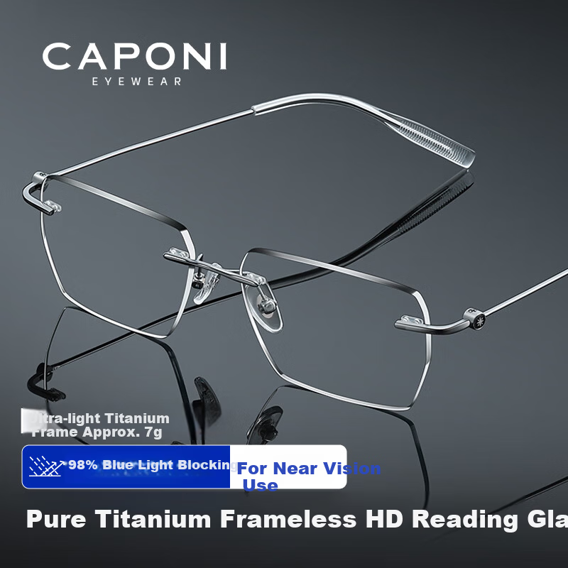 CAPONI Japanese Imported Pure Titanium Reading Glasses Men Genuine Ultra-Light Frameless Blue Light Blocking Premium Presbyopia Glasses Women