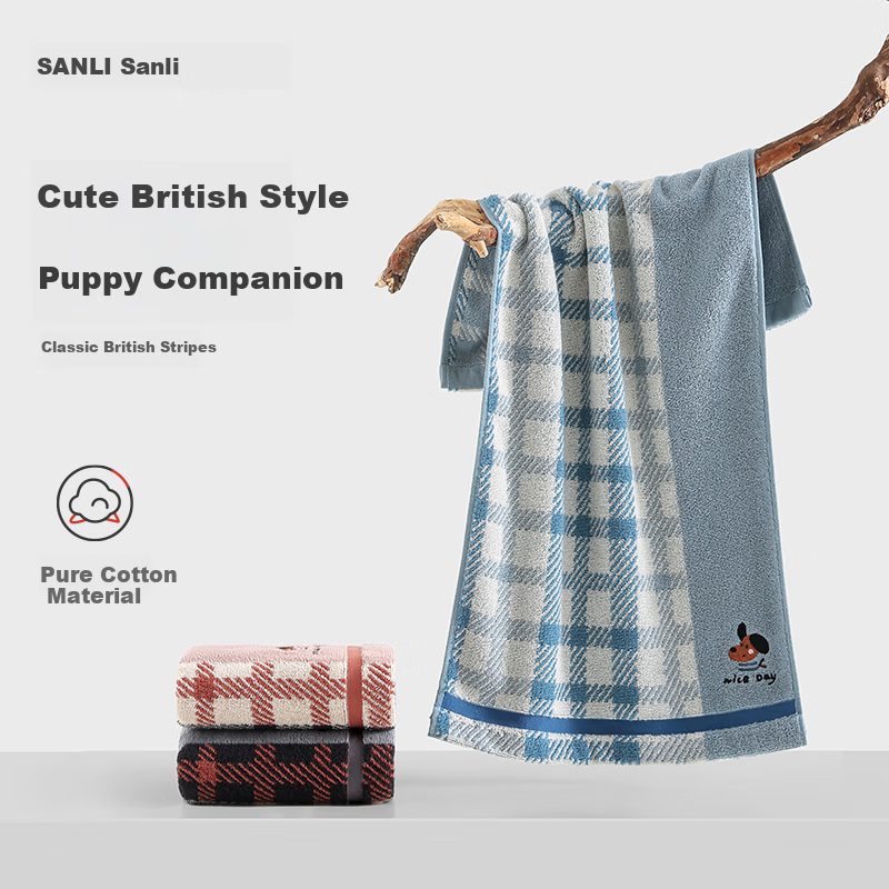 Sanli Pure Cotton Class A Towel Home Face Wash Cartoon Embroidery Bath Towel Soft Absorbent Blue Sports