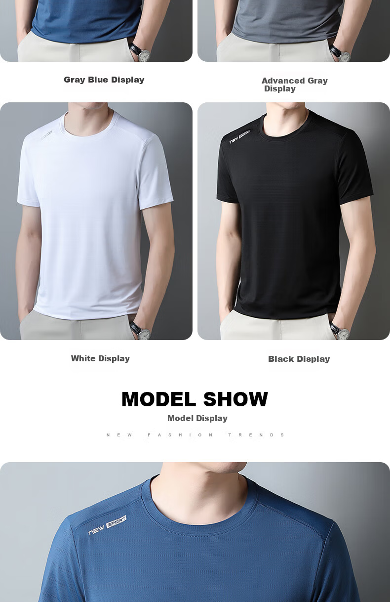 LangSha Quick-Dry Men's Short Sleeve T-Shirt Summer Ice Silk Moisture-Wicking Breathable Sports T-Shirt Outdoor Running Fitness Training Top 4