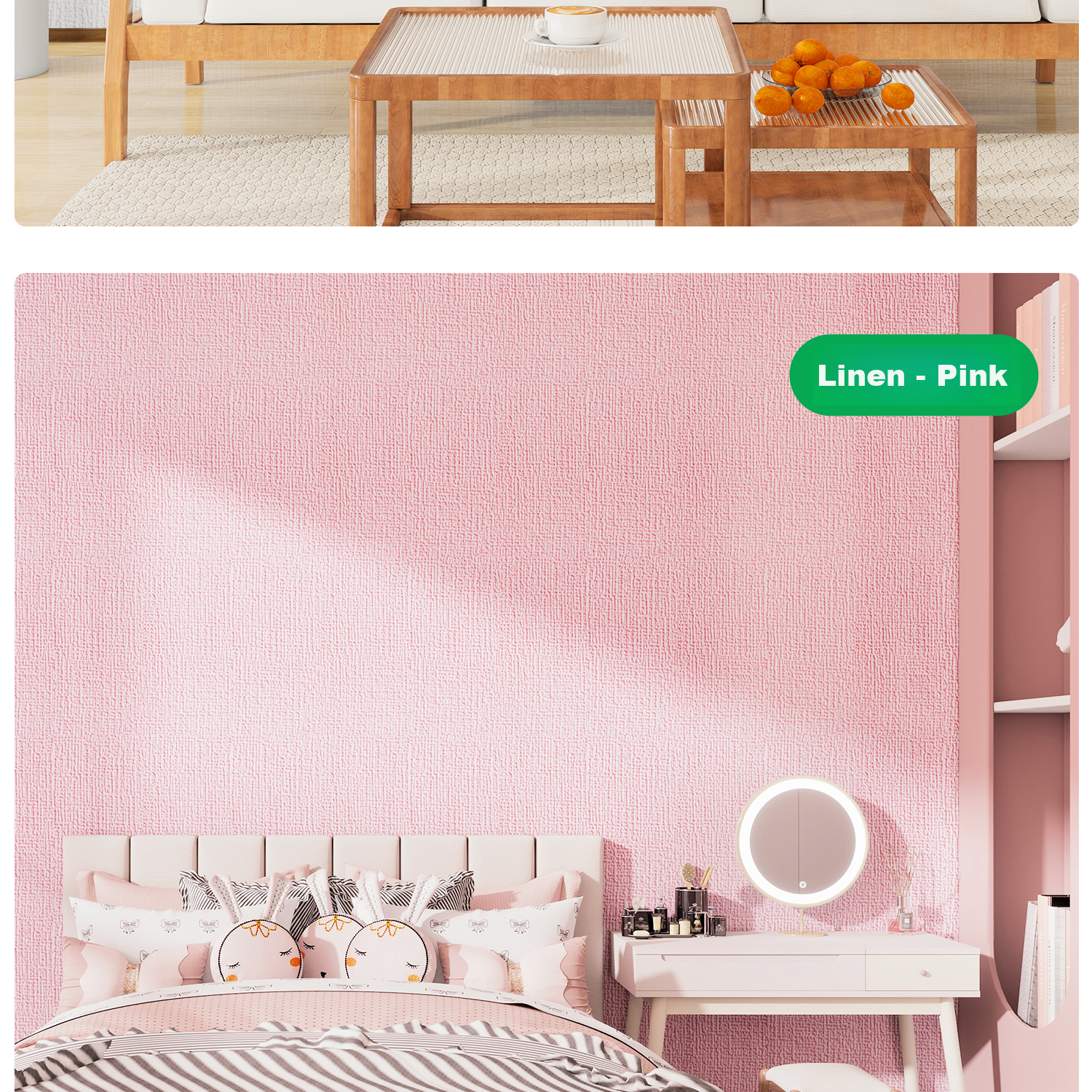 Washi 2026 New Self-Adhesive Waterproof Moisture-Proof Wallpaper Bedroom Wall Sticker Linen Beige 0.5*2.8m 24
