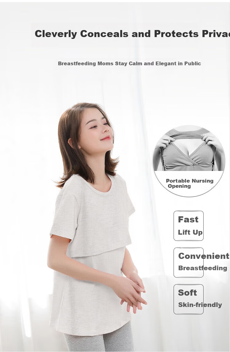 Aibaozi Maternity Nursing Top Breathable Short Sleeve with Side Opening for Breastfeeding XL M626 1