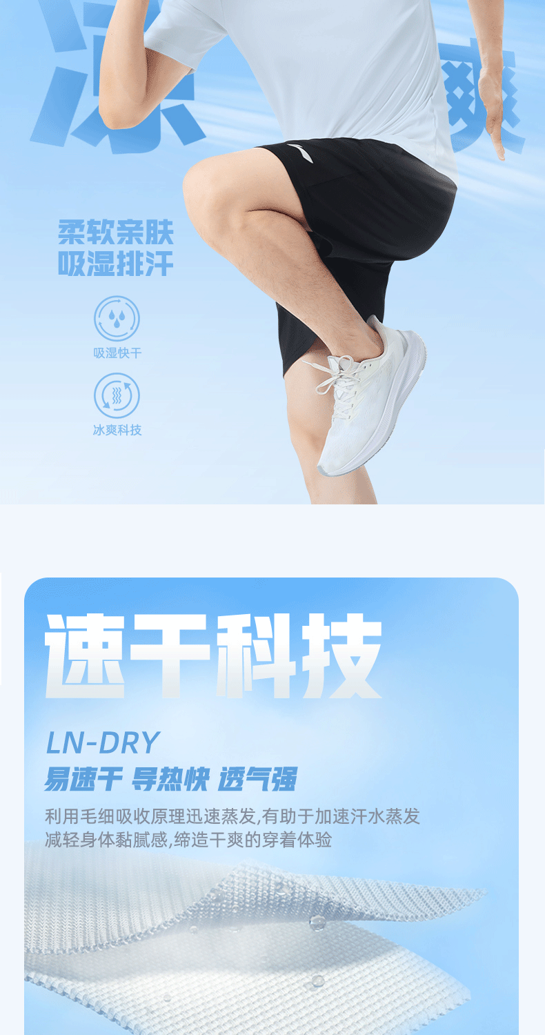 LI-NING Ice Silk Quick-Dry Sports Set Men 2026 Summer New Short Sleeve T-Shirt and Shorts Running Apparel 3