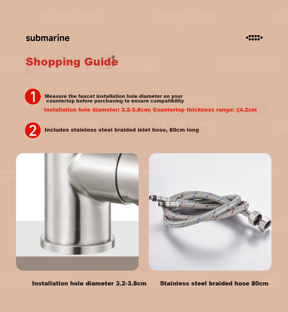 Submarine L7201 Stainless Steel Kitchen Sink Faucet, Top-Mounted, 360° Rotating, Hot And Cold Water Tap, Silver Brushed Finish 5