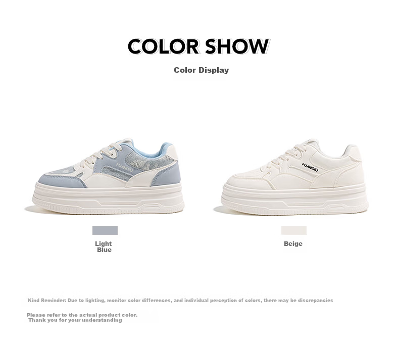 HUANQIU 2026 Spring Autumn New Women's Casual White Shoes Thick Sole Fashionable Breathable Sneakers Light Blue Size 39 1